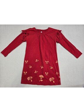Tea Collection Orange Burnt Red Long Sleeve Floral Dress Size 6 100% Cotton